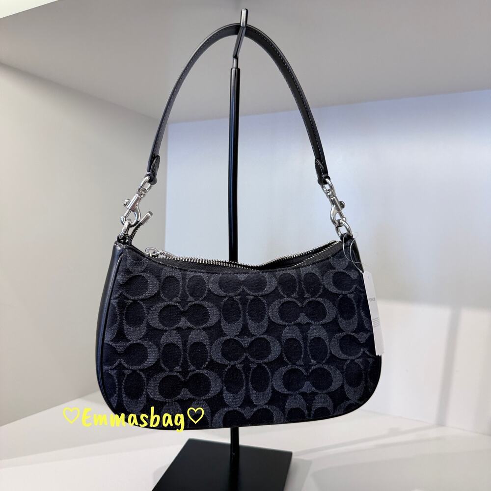 Coach Teri Shoulder Bag In Signature Denim CDE43 denim/Silver/Black - Picture 4 of 6